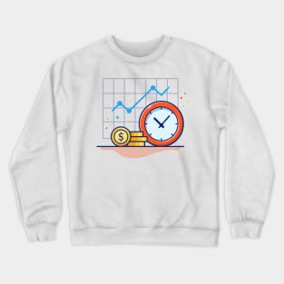 Clock with coin and graph cartoon Crewneck Sweatshirt